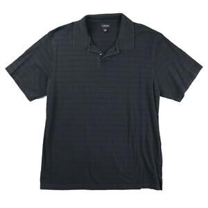 Vtg Men's Polo VanHeusen Black Knit Stripe Textured Polo Lg